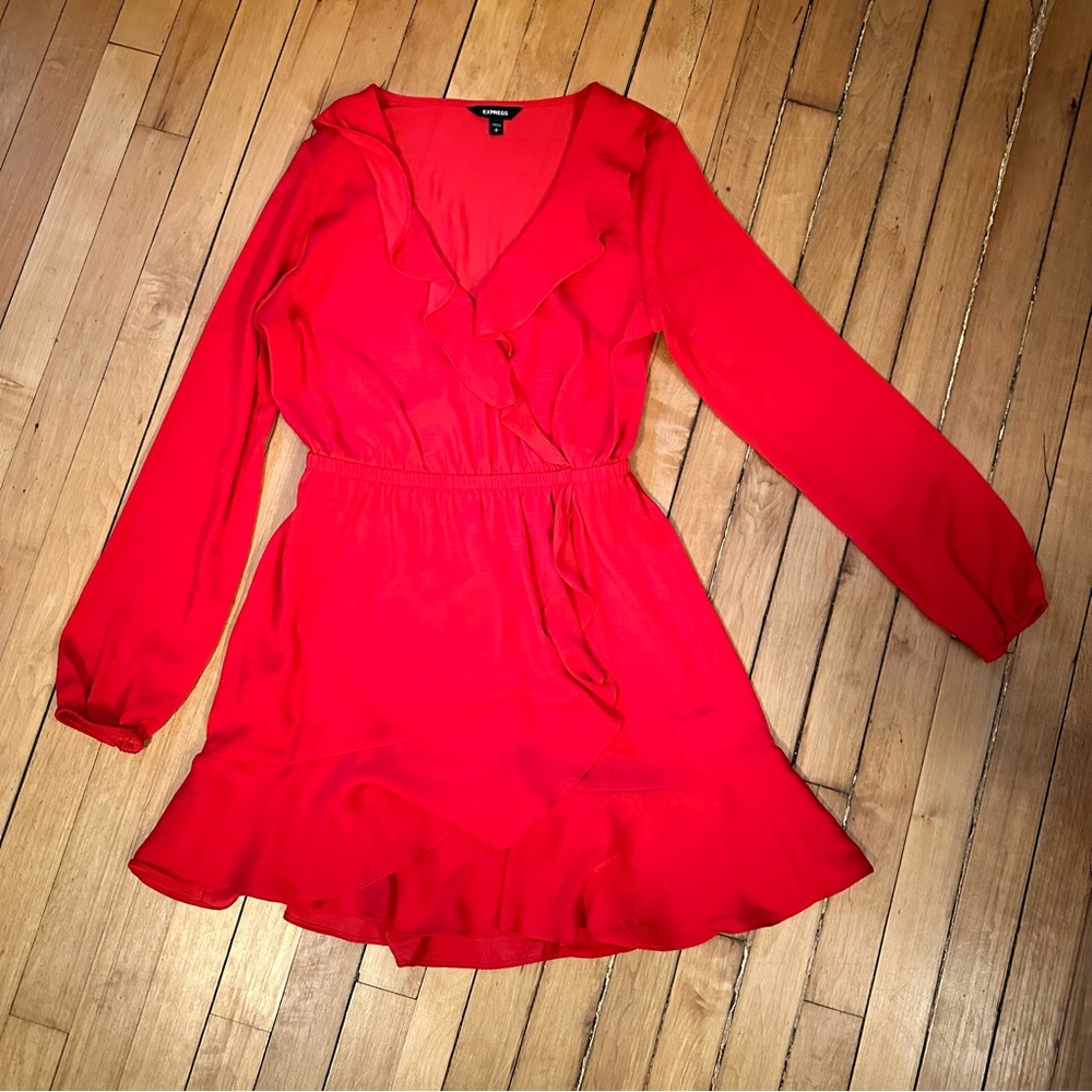 Express Red flowy faux wrap dress
